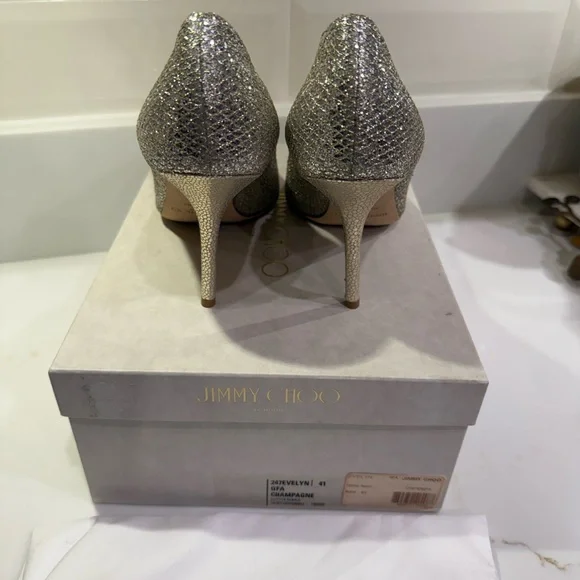Jimmy Choo Glittering Champagne Peep-Toe Heels - Picture 9 of 10